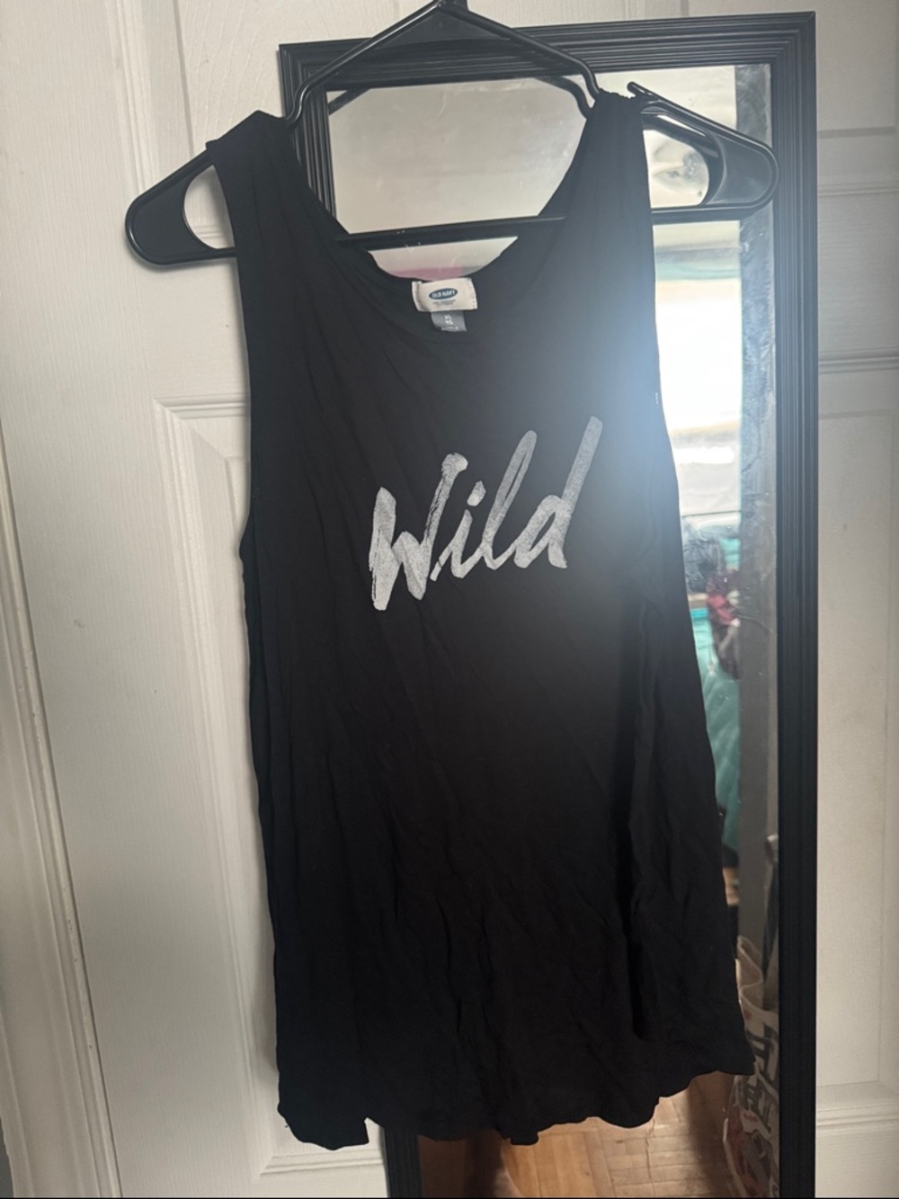 Old Navy Black Tank Top with Silver "Wild" Graphic